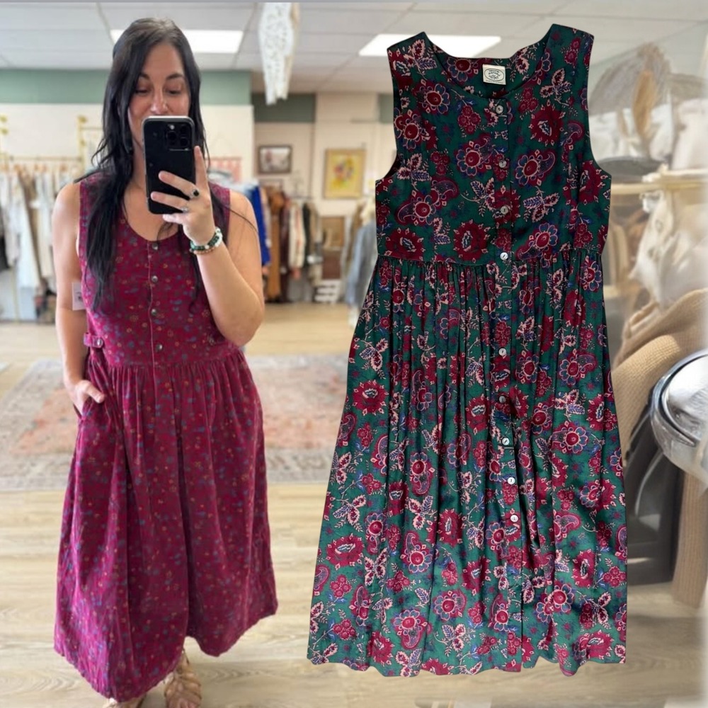 Laura Ashley Dress Vintage Paisley Floral Green US 10